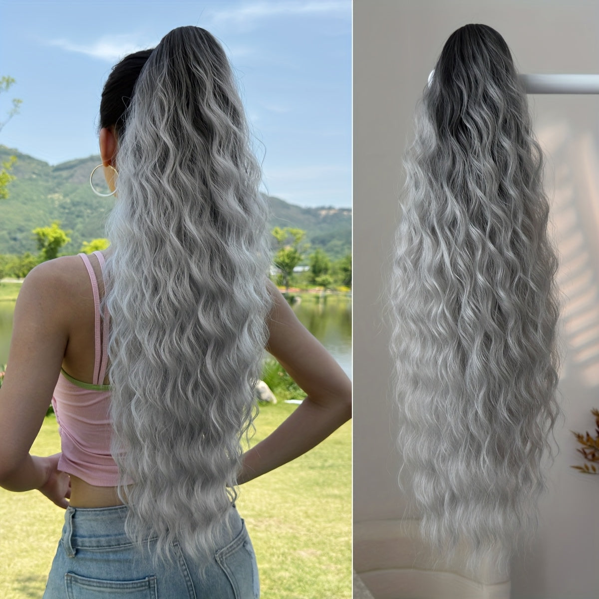 Claw ponytail extension hair Blonde 71.12 cm long water wave heat-resistant fiber synthetic ponytail suitable for Women's daily use