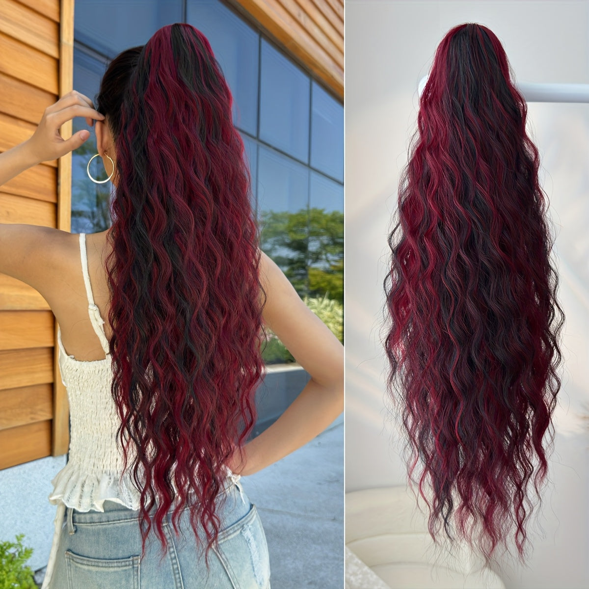 Claw ponytail extension hair Blonde 71.12 cm long water wave heat-resistant fiber synthetic ponytail suitable for Women's daily use