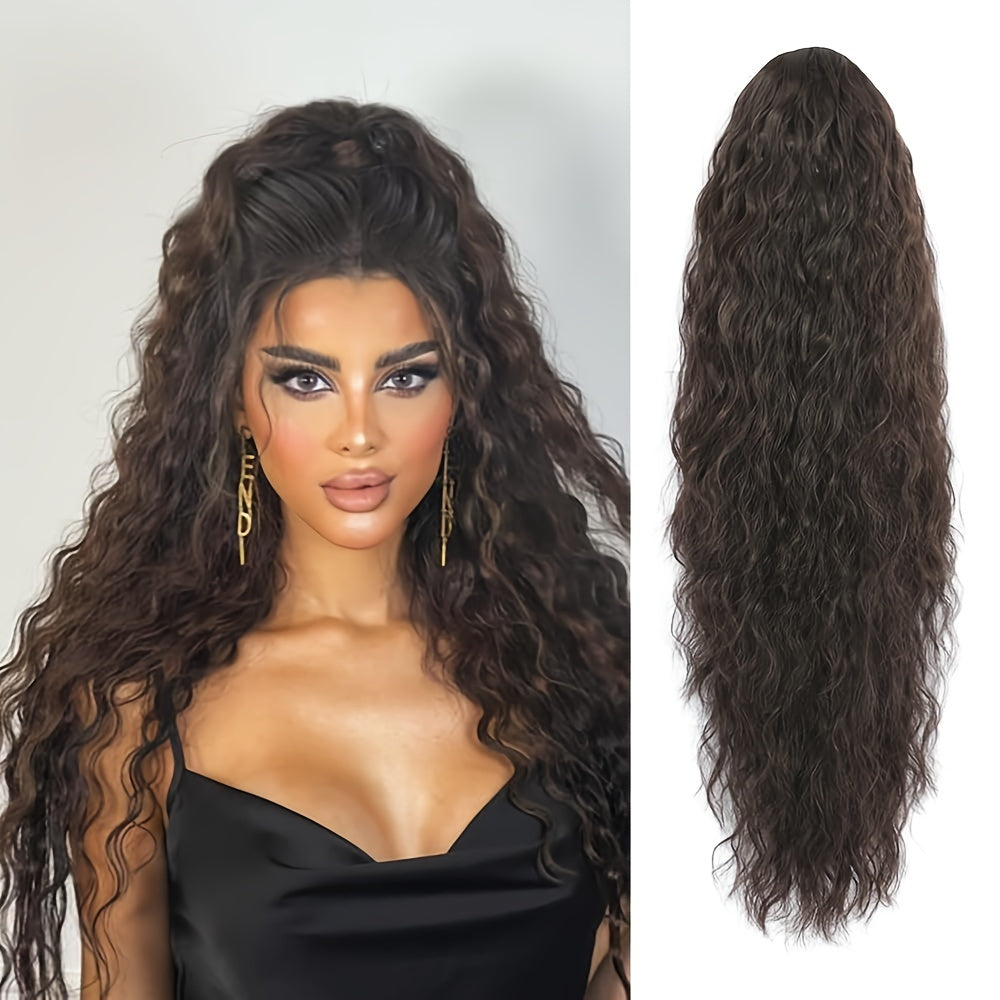 66.04 cm Long Curly Wavy Drawstring Ponytail, Synthetic Heat Resistant Hair Extensions, Basic Style for Women, High Temperature Fiber, Natural Look