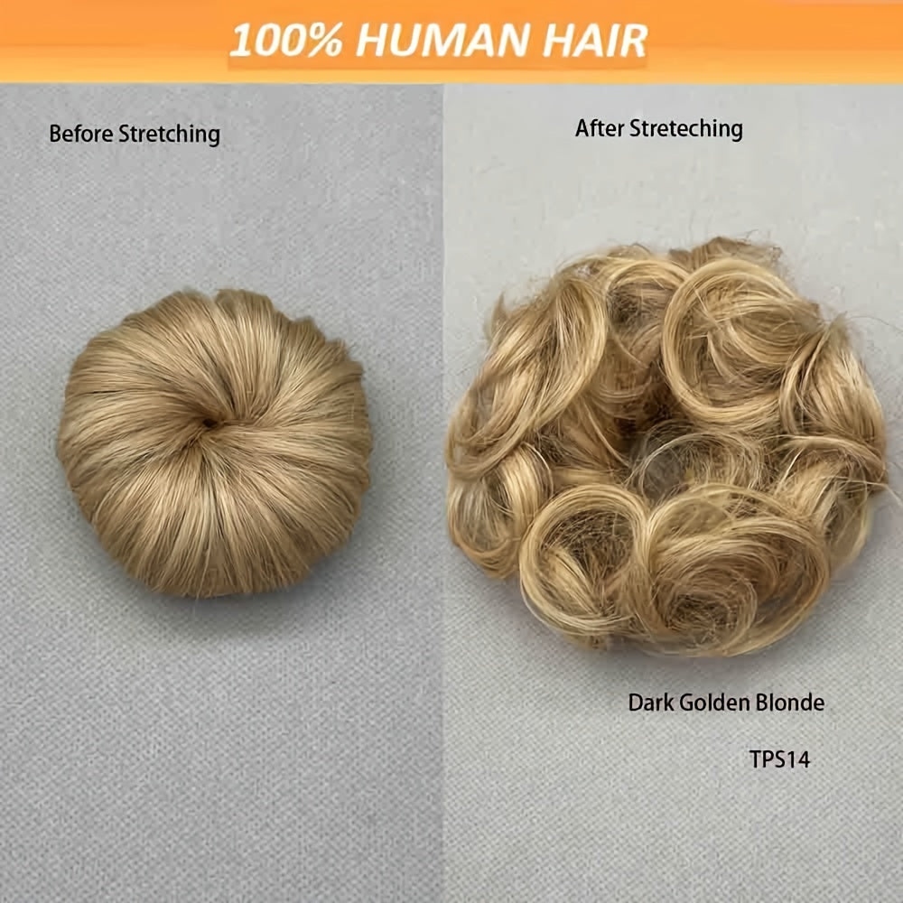 [Human Hair | Curly Bun] 100% Human Hair Curly Messy Bun | 6inch/16cm 35gram(1.23oz) Updo Donut Chignons Hair Piece European Wavy Buns scrunchies with human hair, human hair buns, ponytail extensions for Women Formal Every Day
