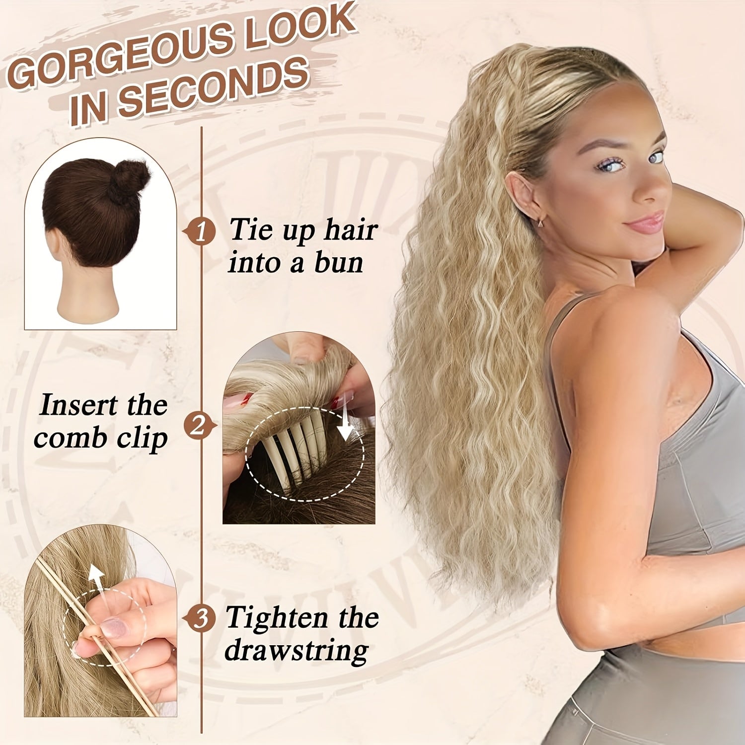 BARSDAR Curly Wavy Drawstring Ponytail Extension 55.88 cm Synthetic Comb Clip in Ponytails Hairpiece for Women Voluminous Natural Looking Ponytail Hair Extensions Fake Ponytails