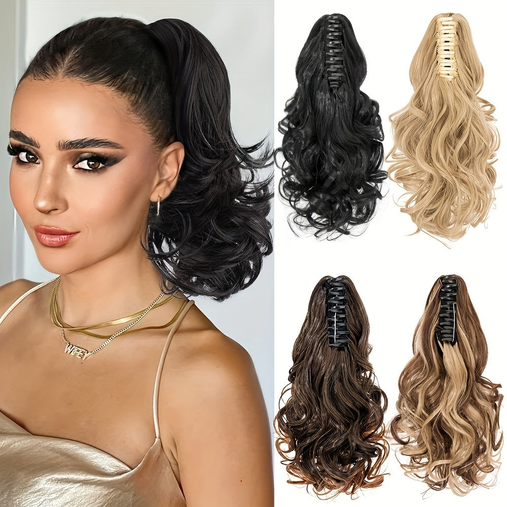 Synthetic Hair Extension Clip For Ponytail With 14-inch Short Wavy Curls For Women