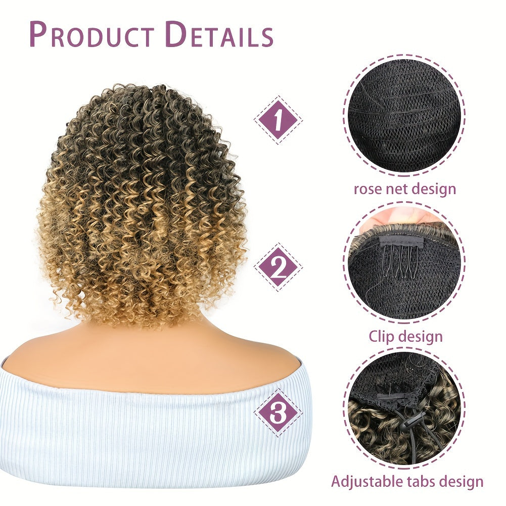 Mtmei Hair 25.4cm Short Afro Kinky Curly Drawstring Ponytail - Voluminous Synthetic Clip-In Hair Extension, High-Temperature Fiber, Easy Style for All Women, Ponytail Hair Extensions
