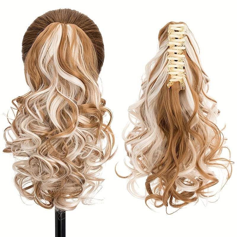 Synthetic Hair Extension Clip For Ponytail With 14-inch Short Wavy Curls For Women