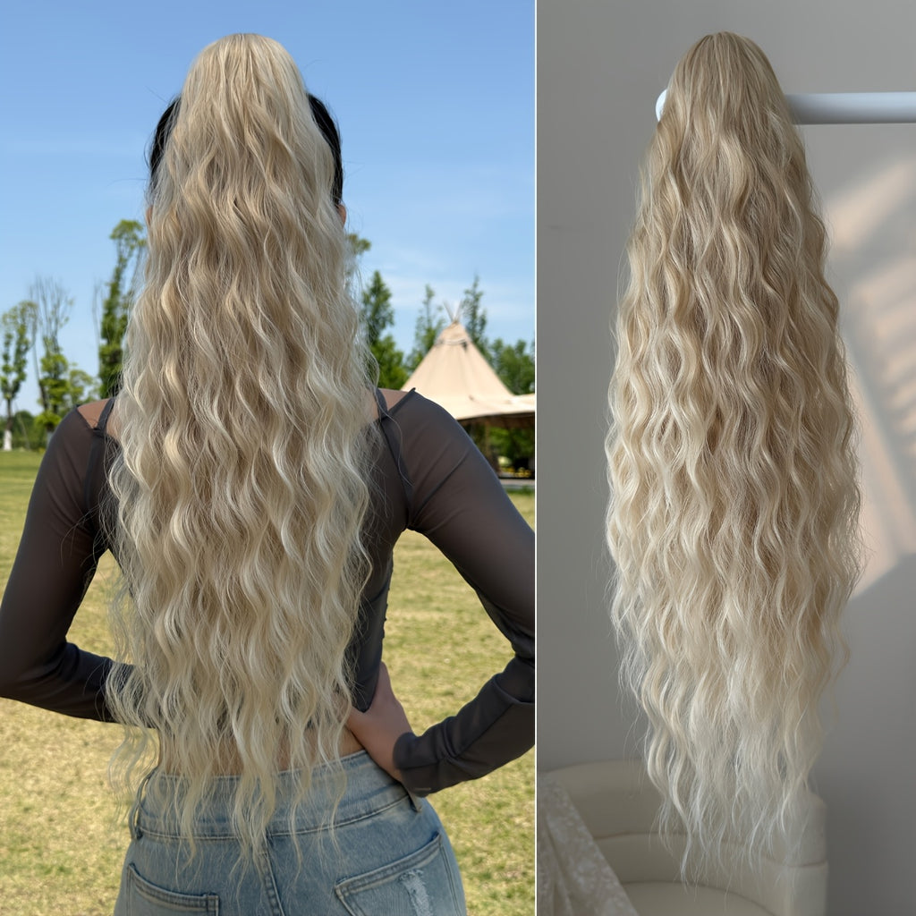 Claw ponytail extension hair Blonde 71.12 cm long water wave heat-resistant fiber synthetic ponytail suitable for Women's daily use