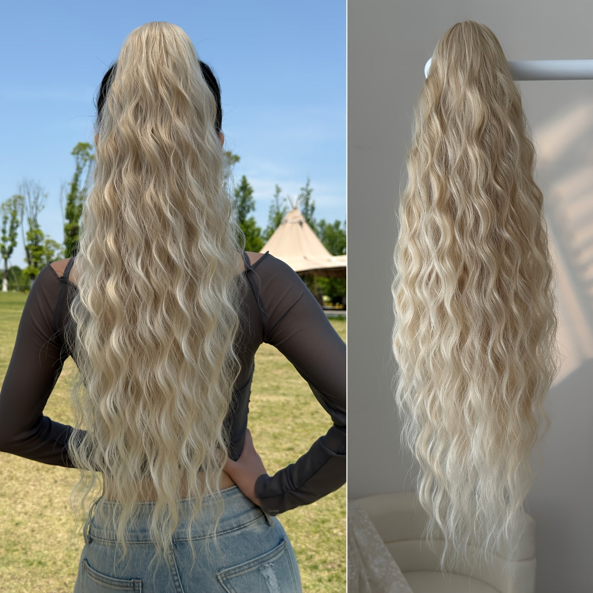 Claw ponytail extension hair Blonde 71.12 cm long water wave heat-resistant fiber synthetic ponytail suitable for Women's daily use