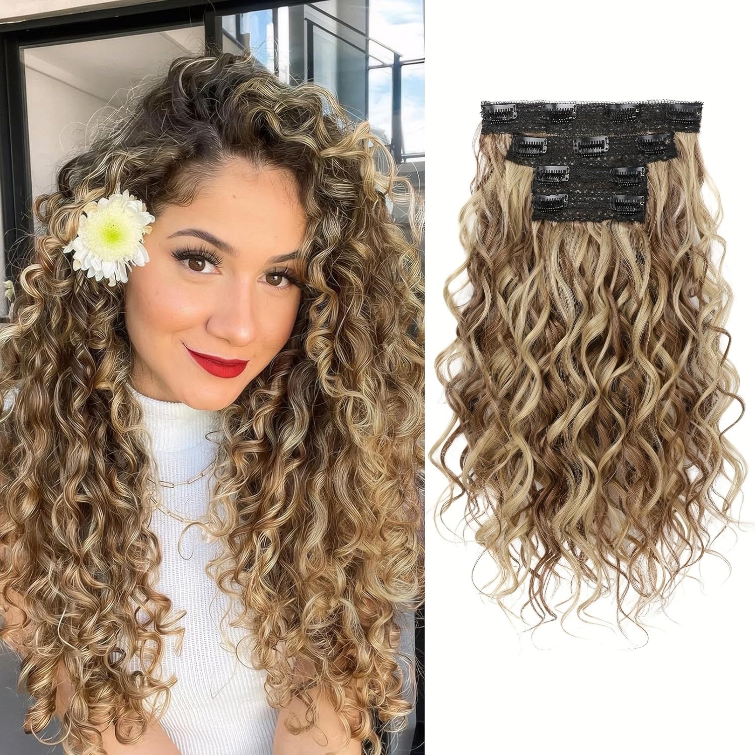 [Elegant Hair Extensions] 4pcs 12 Inch Clip-In Short Curly Hair Extensions | Heat-Resistant, Easy Maintenance, Adds Volume & Length, Invisible Lace Weft Hairpieces for Women, Secure Fit, Elegant Hairpiece, Perfect for Everyday Style