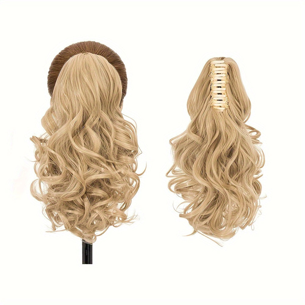 Synthetic Hair Extension Clip For Ponytail With 14-inch Short Wavy Curls For Women