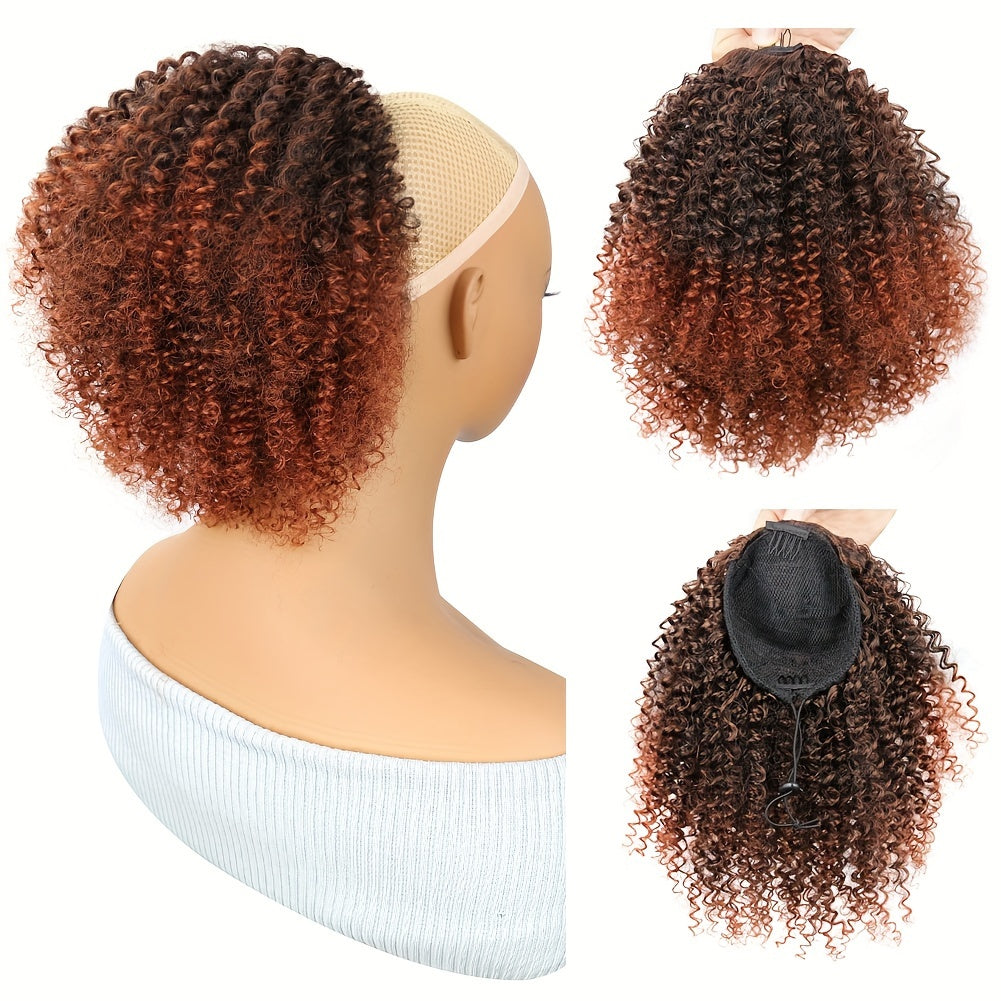 Mtmei Hair 25.4cm Short Afro Kinky Curly Drawstring Ponytail - Voluminous Synthetic Clip-In Hair Extension, High-Temperature Fiber, Easy Style for All Women, Ponytail Hair Extensions