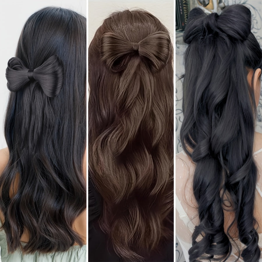 14inch/35cm Bowknot Synthetic Hairpiece With Ponytail Cute Natural Curly Hair Clip In Hair Extensions Styling Clip Decorative Hair Clip Hairpieces Highlight Black Brown Bleach Blonde Easy To Wear For Women Daily Party Dating Christmas Use