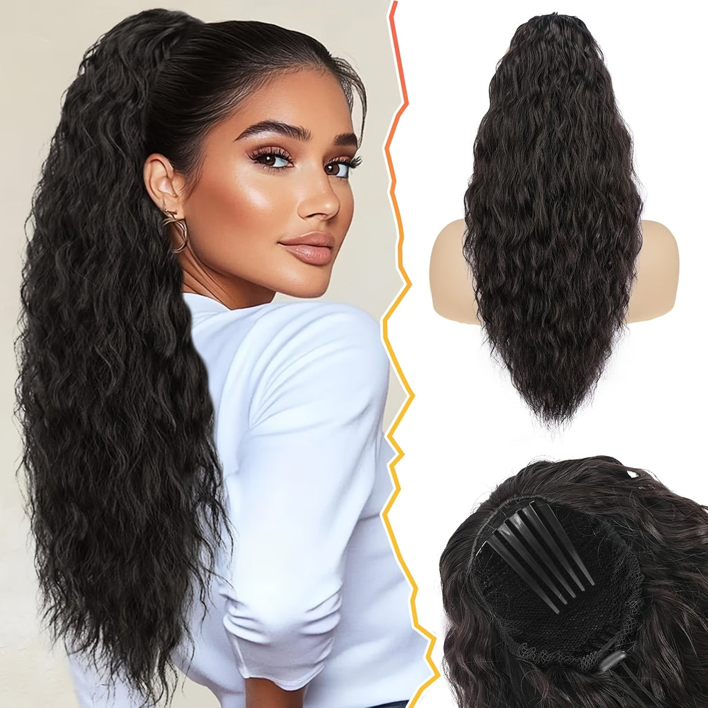 BARSDAR Curly Wavy Drawstring Ponytail Extension 55.88 cm Synthetic Comb Clip in Ponytails Hairpiece for Women Voluminous Natural Looking Ponytail Hair Extensions Fake Ponytails