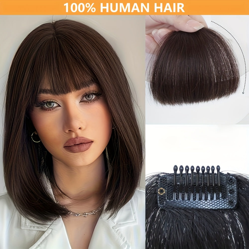Clip-In Human Hair Straight Bangs Extension for Women - Elegant Daily Wear Hairpiece, Black, Easy to Use, Natural Look, Perfect for All Ethnicities, Daily Hair Styling | Sleek Straight Hair | Textured Hairpiece