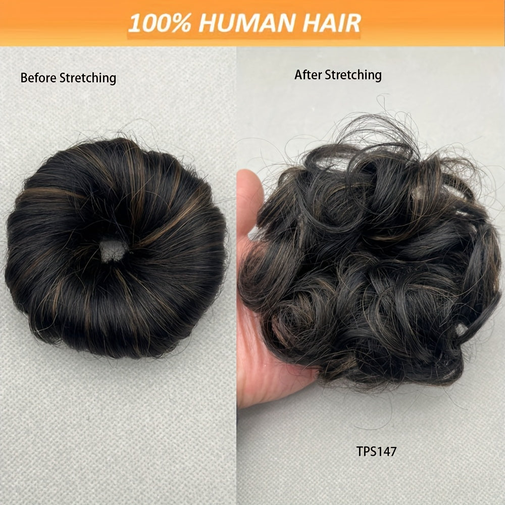 [Human Hair | Curly Bun] 100% Human Hair Curly Messy Bun | 6inch/16cm 35gram(1.23oz) Updo Donut Chignons Hair Piece European Wavy Buns scrunchies with human hair, human hair buns, ponytail extensions for Women Formal Every Day