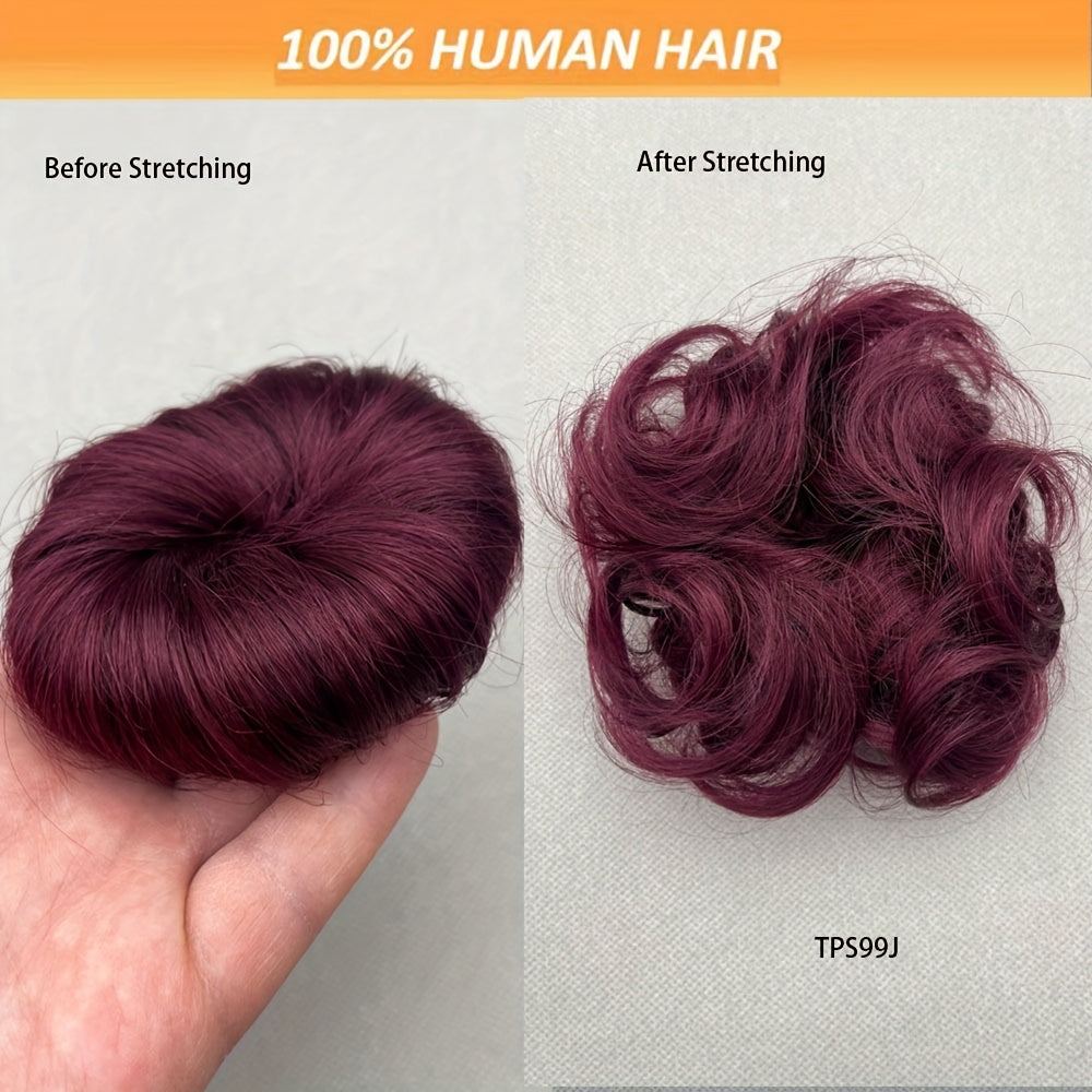 [Human Hair | Curly Bun] 100% Human Hair Curly Messy Bun | 6inch/16cm 35gram(1.23oz) Updo Donut Chignons Hair Piece European Wavy Buns scrunchies with human hair, human hair buns, ponytail extensions for Women Formal Every Day