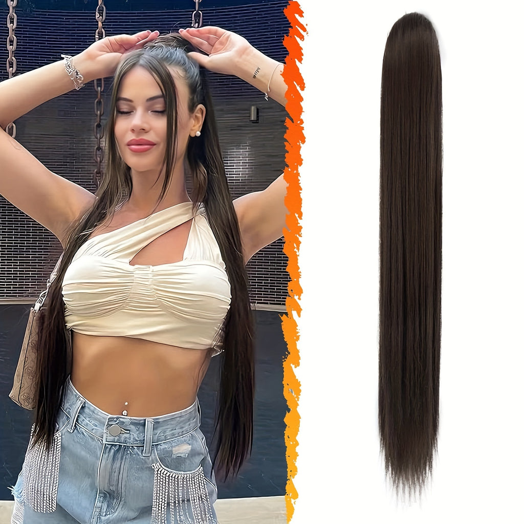 BARSDAR Brown Ponytail Extension, 76.2 cm Long Straight Drawstring Ponytail Hair Extensions Synthetic Clip In Pony Tails Hairpieces Fake Straight Ponytail For Women Girls Daily