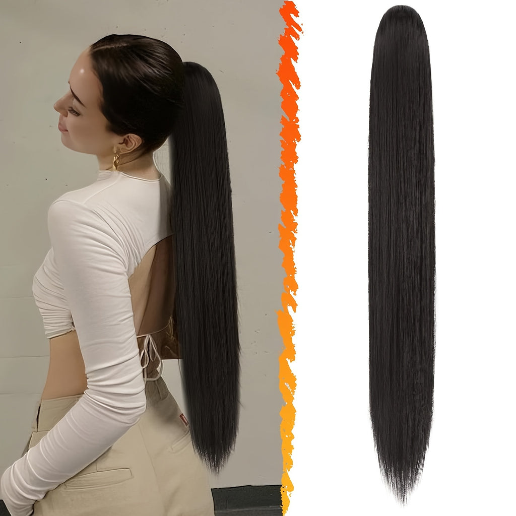 BARSDAR Brown Ponytail Extension, 76.2 cm Long Straight Drawstring Ponytail Hair Extensions Synthetic Clip In Pony Tails Hairpieces Fake Straight Ponytail For Women Girls Daily