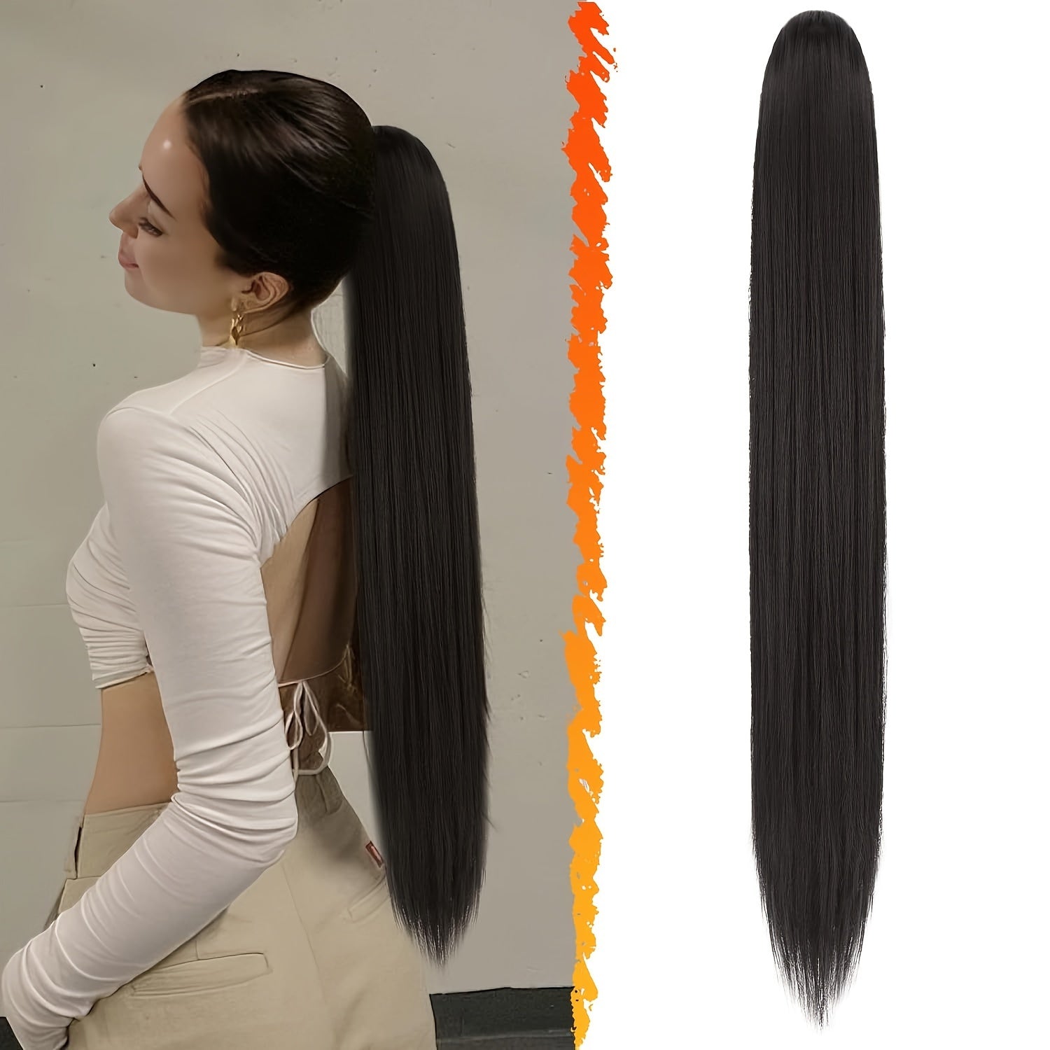 BARSDAR Brown Ponytail Extension, 76.2 cm Long Straight Drawstring Ponytail Hair Extensions Synthetic Clip In Pony Tails Hairpieces Fake Straight Ponytail For Women Girls Daily