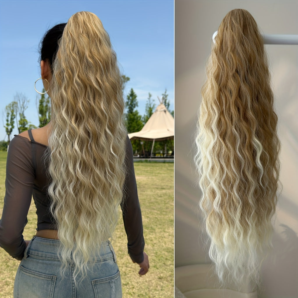 Claw ponytail extension hair Blonde 71.12 cm long water wave heat-resistant fiber synthetic ponytail suitable for Women's daily use