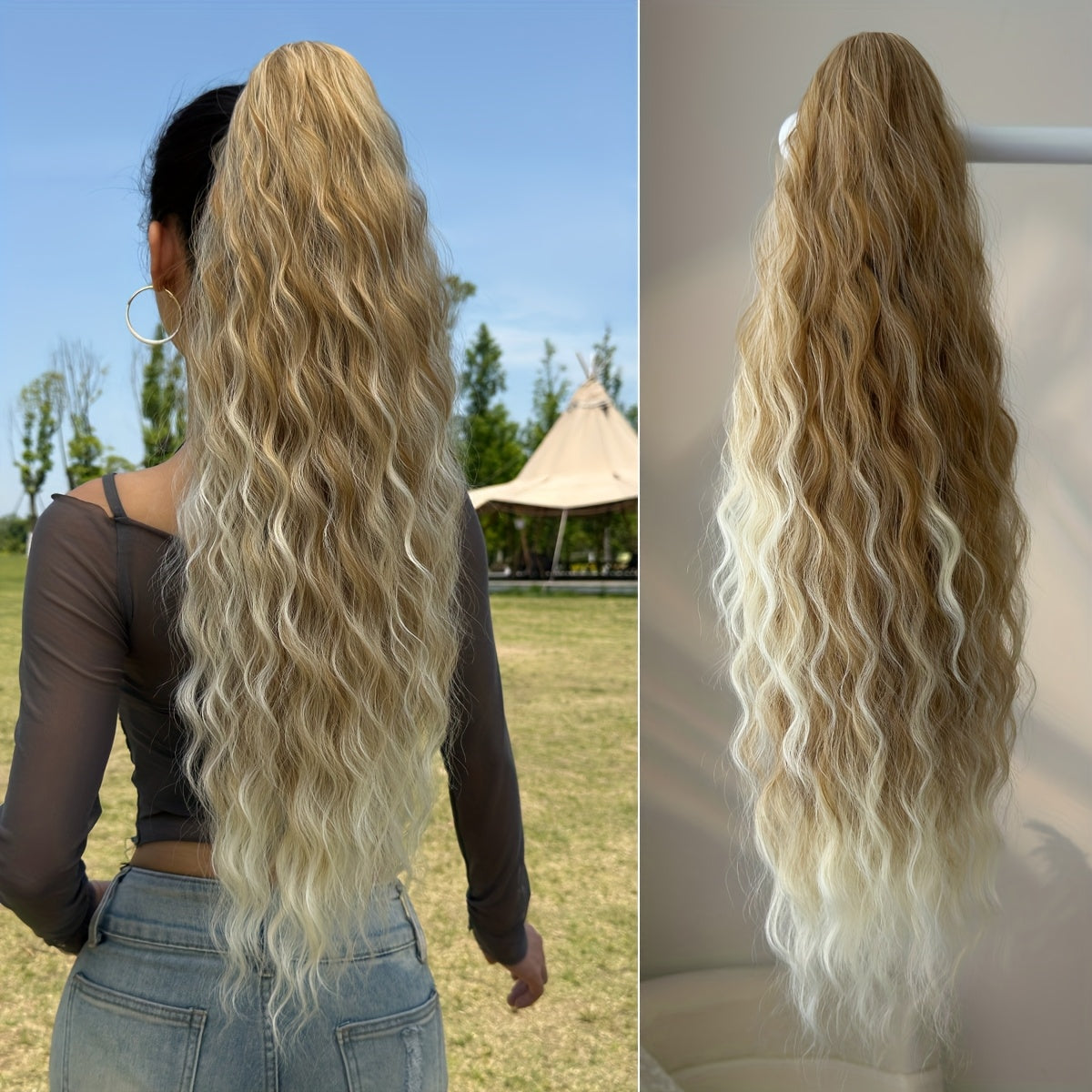 Claw ponytail extension hair Blonde 71.12 cm long water wave heat-resistant fiber synthetic ponytail suitable for Women's daily use