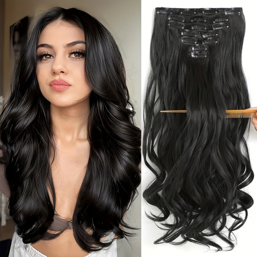 YUSULAXI 22 Inch Long Wavy Clip-In Synthetic Hair Extensions | Gradient Blonde to Brown | Versatile & Natural-Looking for All Genders and Ethnicities