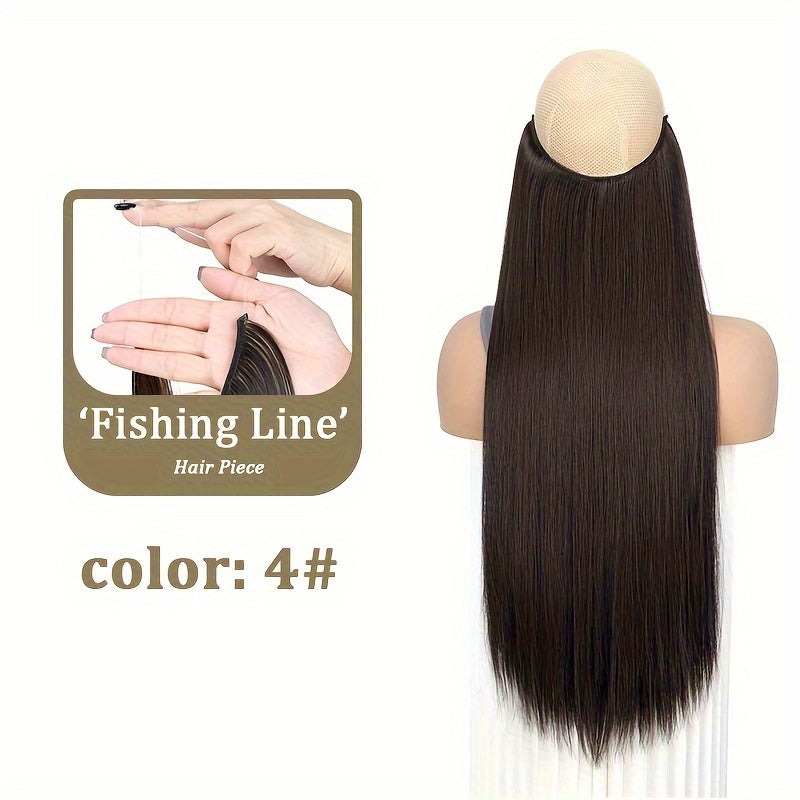 Invisible Synthetic Fishing Line Hair Extensions - Long, Straight Wig Piece for Women, Multi-Color Options (Blonde, Dark Blonde, Light Brown, Medium Brown, Dark Brown, Black), Perfect for Daily and Party Wear, Wig Accessories