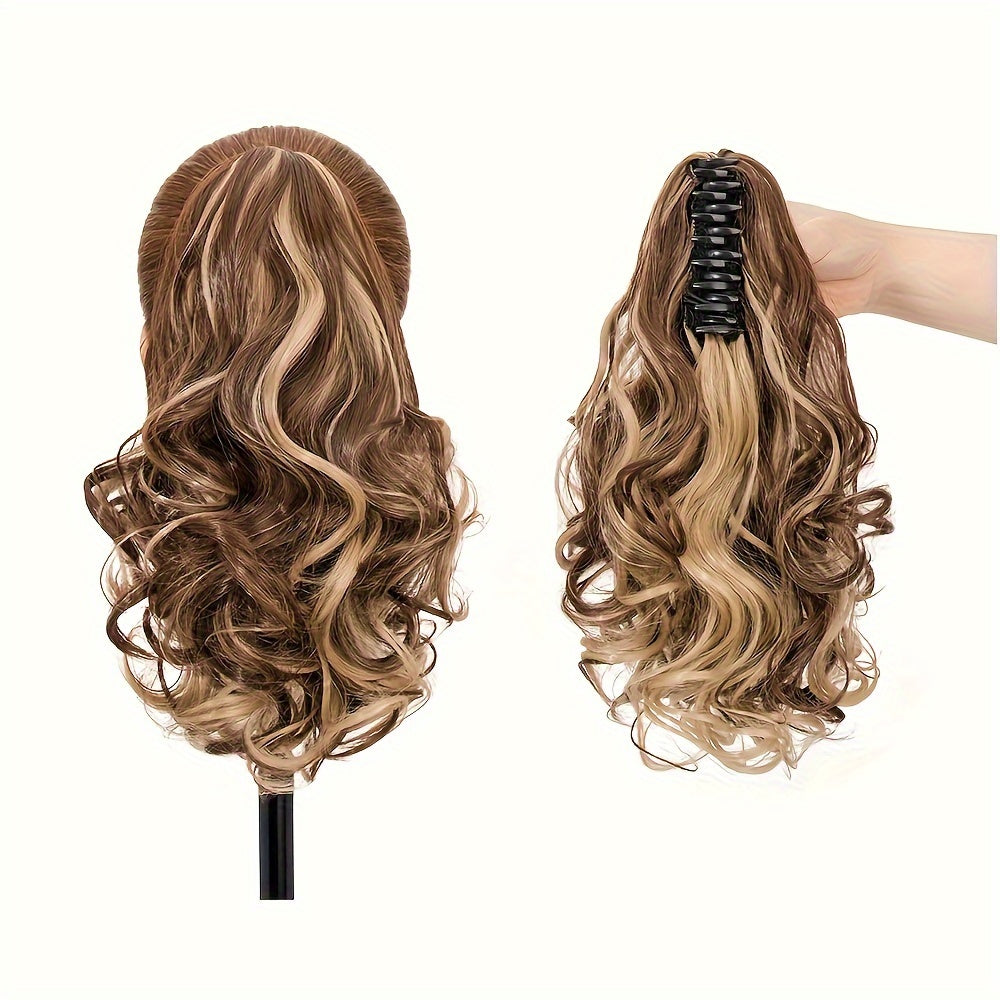 Synthetic Hair Extension Clip For Ponytail With 14-inch Short Wavy Curls For Women