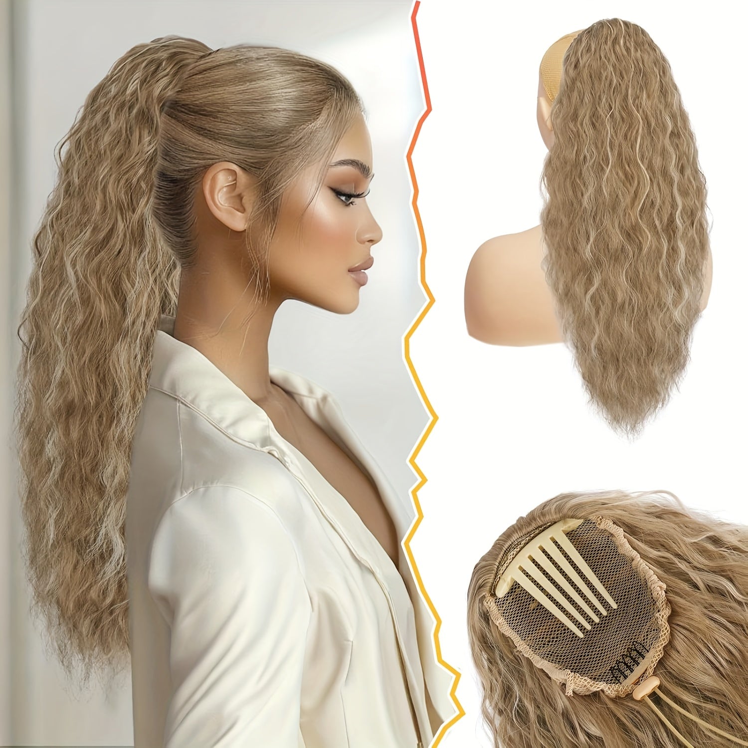 BARSDAR Curly Wavy Drawstring Ponytail Extension 55.88 cm Synthetic Comb Clip in Ponytails Hairpiece for Women Voluminous Natural Looking Ponytail Hair Extensions Fake Ponytails