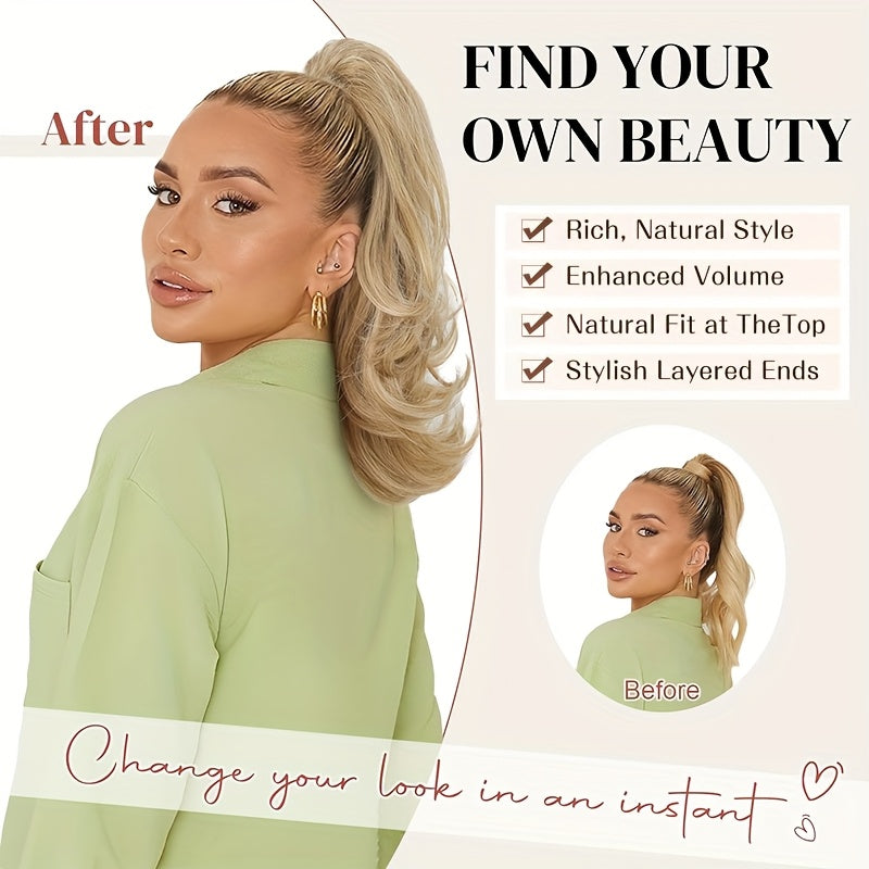 Luxurious 55.88cm Fluffy Layered Ponytail Extension - Extra Thick Straight Clip-In Hairpiece for Women, Natural-Looking Drawstring Design, Perfect for Daily Wear & Parties, Party Hair Accessory | Voluminous Hair Extension | Glossy Finish, Hair Accessories