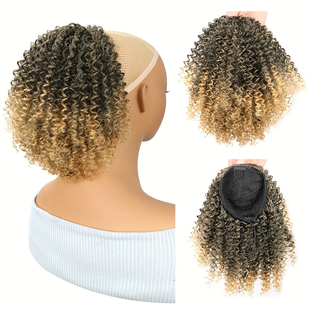 Mtmei Hair 25.4cm Short Afro Kinky Curly Drawstring Ponytail - Voluminous Synthetic Clip-In Hair Extension, High-Temperature Fiber, Easy Style for All Women, Ponytail Hair Extensions