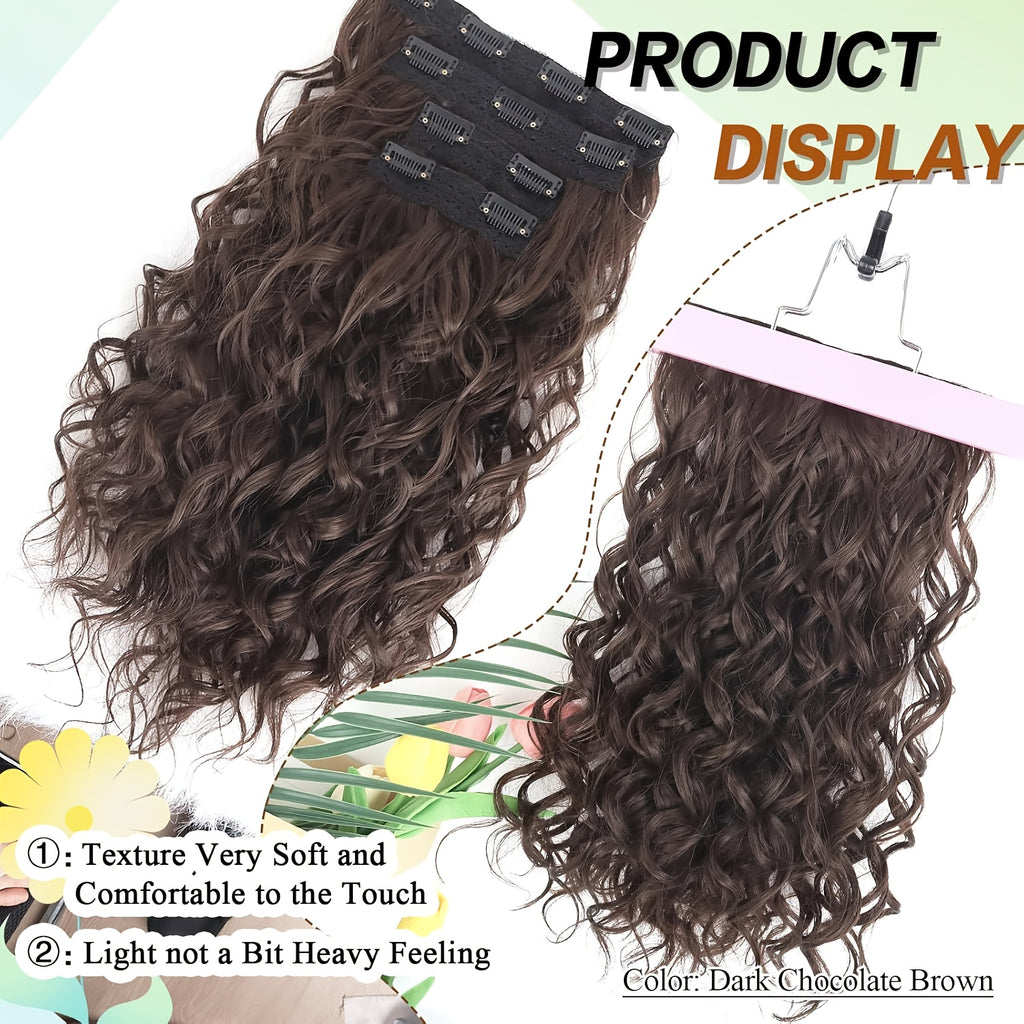 [Elegant Hair Extensions] 4pcs 12 Inch Clip-In Short Curly Hair Extensions | Heat-Resistant, Easy Maintenance, Adds Volume & Length, Invisible Lace Weft Hairpieces for Women, Secure Fit, Elegant Hairpiece, Perfect for Everyday Style