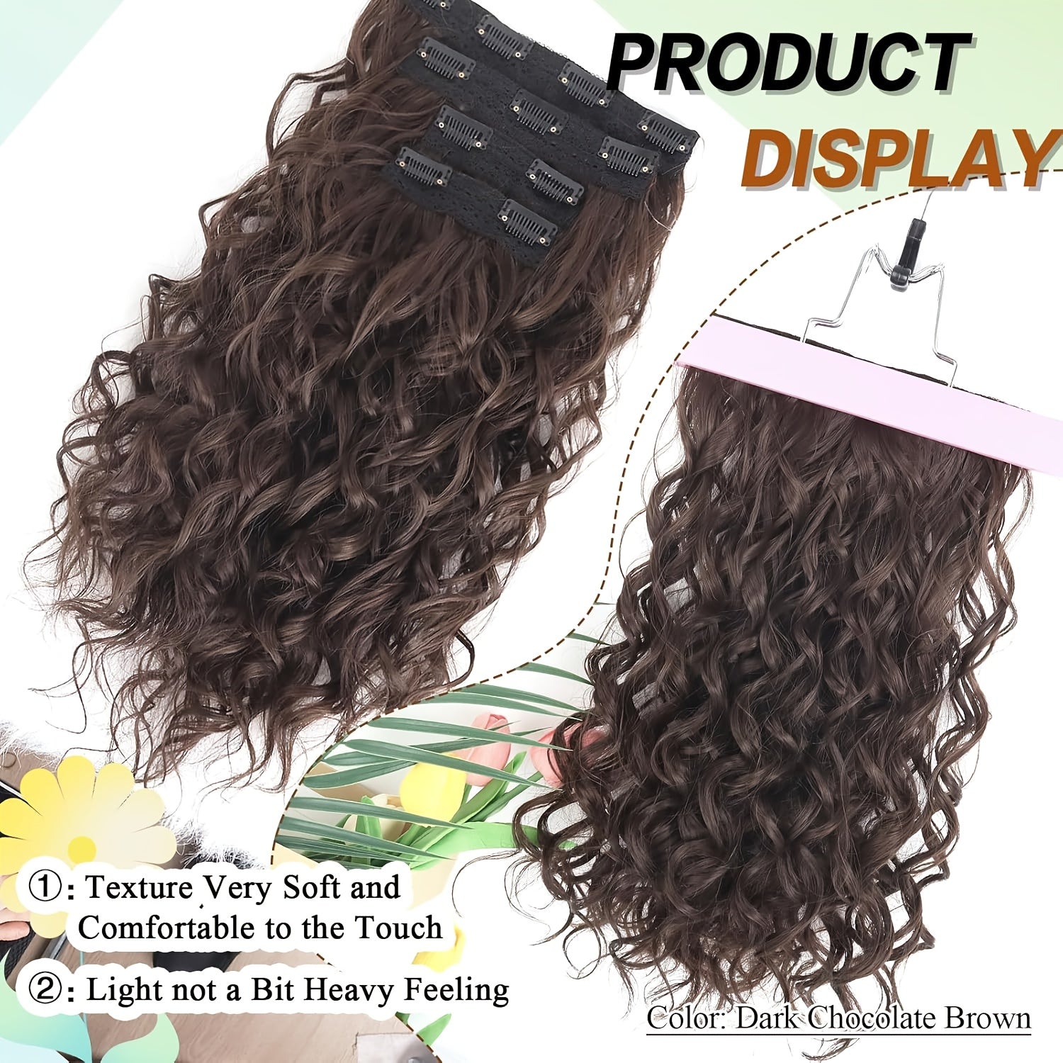 [Elegant Hair Extensions] 4pcs 12 Inch Clip-In Short Curly Hair Extensions | Heat-Resistant, Easy Maintenance, Adds Volume & Length, Invisible Lace Weft Hairpieces for Women, Secure Fit, Elegant Hairpiece, Perfect for Everyday Style