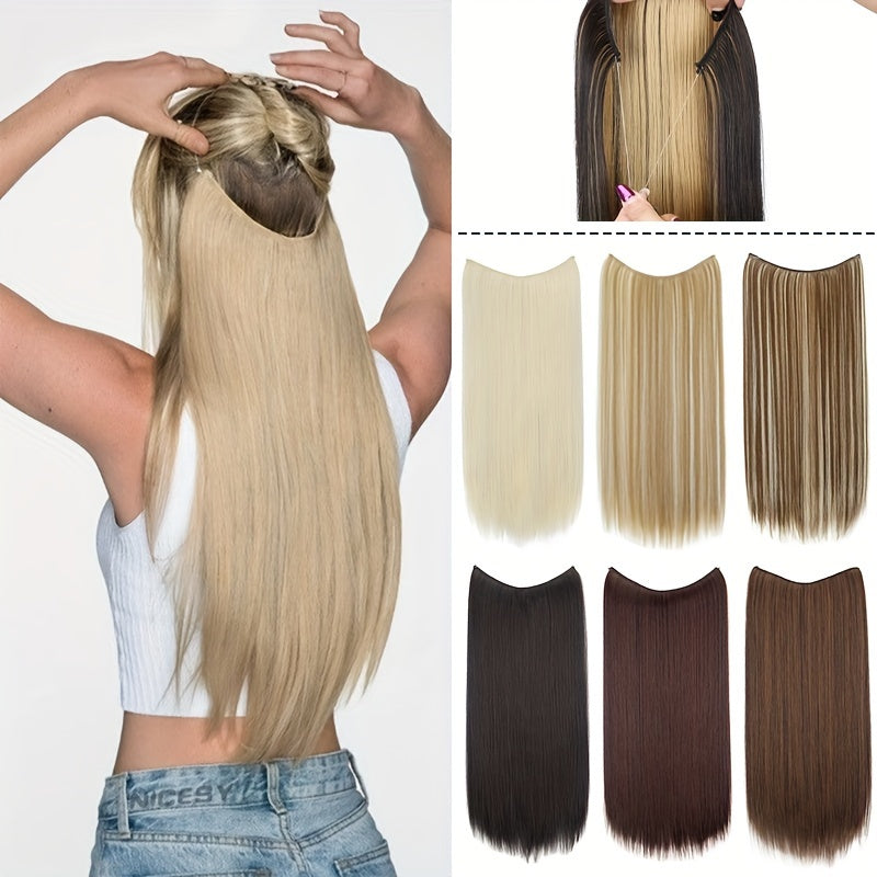 Invisible Synthetic Fishing Line Hair Extensions - Long, Straight Wig Piece for Women, Multi-Color Options (Blonde, Dark Blonde, Light Brown, Medium Brown, Dark Brown, Black), Perfect for Daily and Party Wear, Wig Accessories