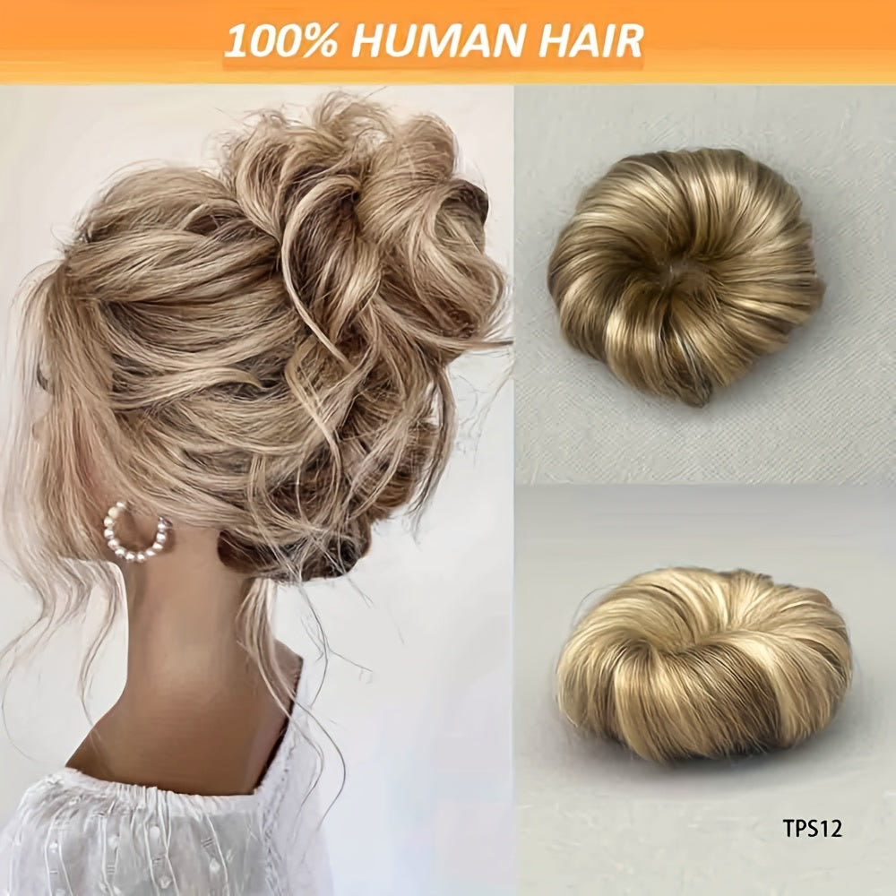 [Human Hair | Curly Bun] 100% Human Hair Curly Messy Bun | 6inch/16cm 35gram(1.23oz) Updo Donut Chignons Hair Piece European Wavy Buns scrunchies with human hair, human hair buns, ponytail extensions for Women Formal Every Day
