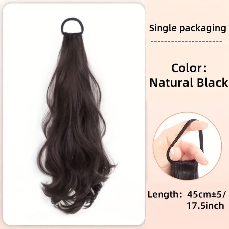 Temperament Big Wave Hair Bun Ponytail Wig, 18-inch Elegant Female Claw Clip Extension - High Temperature Synthetic Water Wave Wig-Suitable for All Hairstyles, Comfortable Fit and Easy to Wear, Daily Wig Use