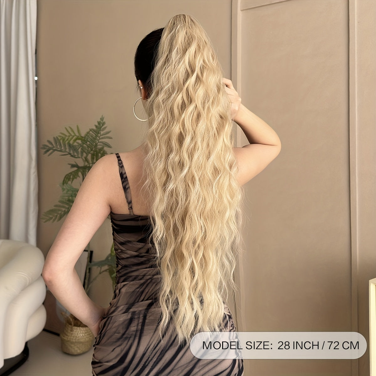 Claw ponytail extension hair Blonde 71.12 cm long water wave heat-resistant fiber synthetic ponytail suitable for Women's daily use