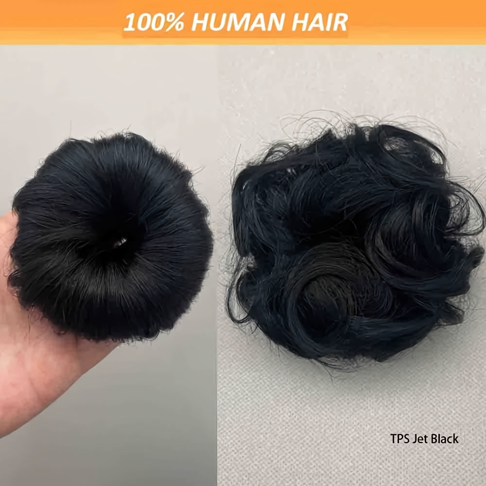 [Human Hair | Curly Bun] 100% Human Hair Curly Messy Bun | 6inch/16cm 35gram(1.23oz) Updo Donut Chignons Hair Piece European Wavy Buns scrunchies with human hair, human hair buns, ponytail extensions for Women Formal Every Day