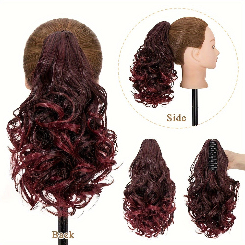 Synthetic Hair Extension Clip For Ponytail With 14-inch Short Wavy Curls For Women