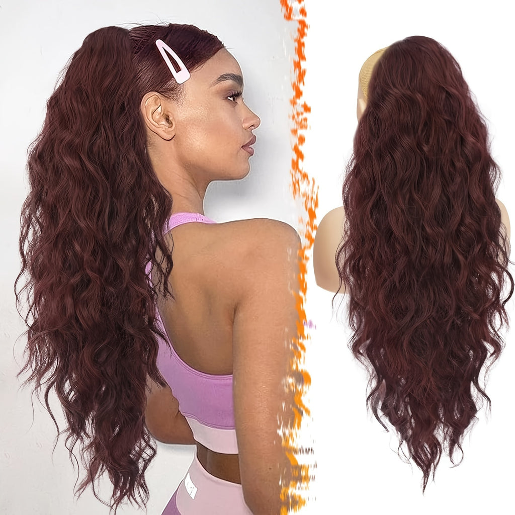 [Wavy Ponytail] 26" Long Heat-Resistant Synthetic Wavy Ponytail Extension for Women | Clip-In Design, Voluminous Curly Wave Style, Black Hairpiece, Secure Clipin Attachment