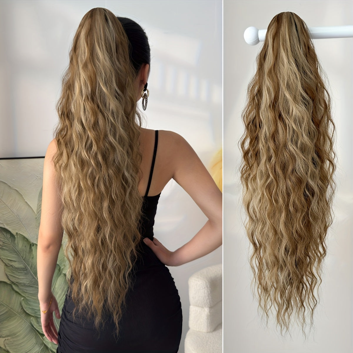 Claw ponytail extension hair Blonde 71.12 cm long water wave heat-resistant fiber synthetic ponytail suitable for Women's daily use