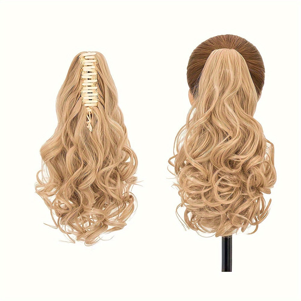 Synthetic Hair Extension Clip For Ponytail With 14-inch Short Wavy Curls For Women